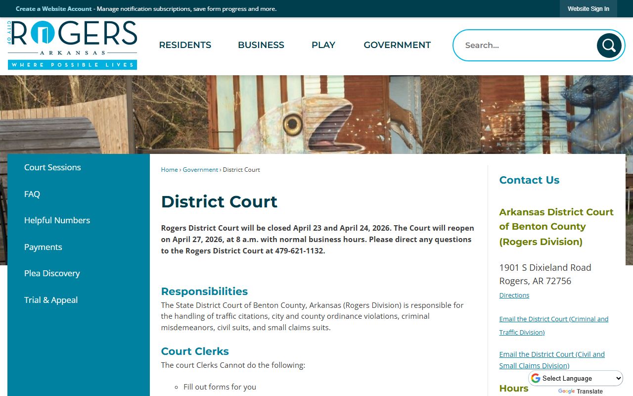 Rogers District Court official page