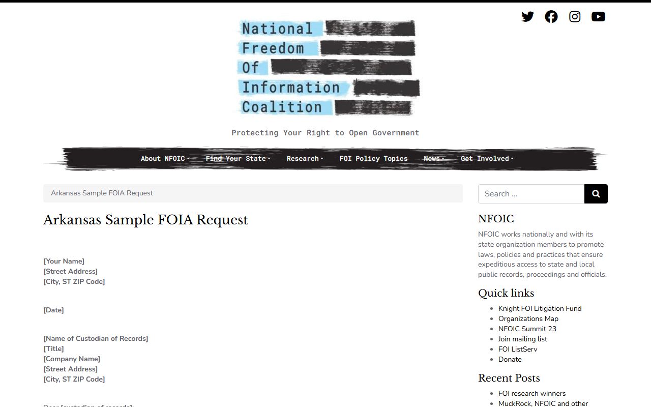 NFOIC sample FOIA request resources for accessing Polk County Arkansas public records