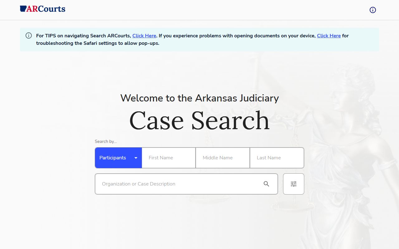 Arkansas Judiciary CourtConnect search portal for Pope County traffic court records